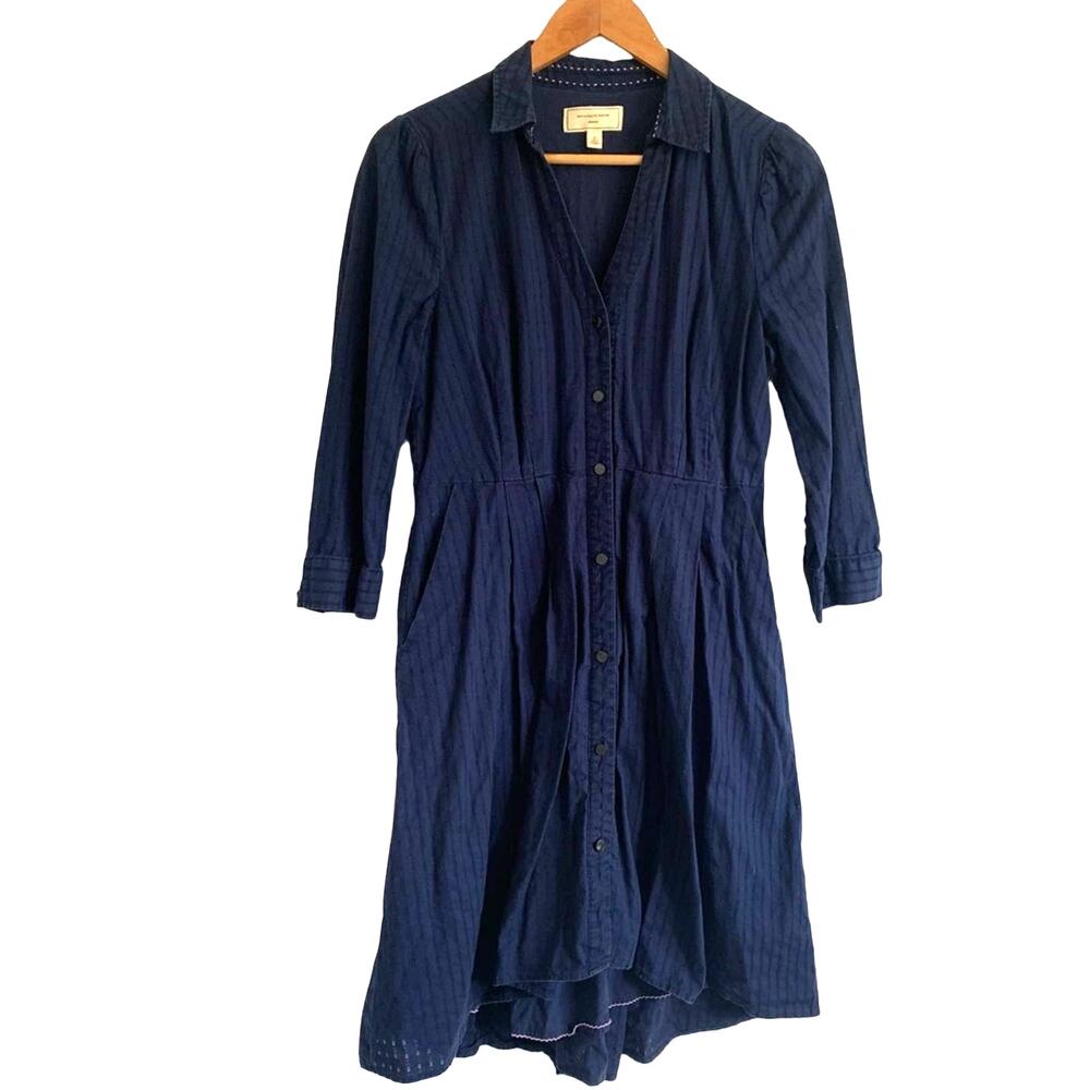 Moulinette Soeurs Dakota Collared Long Sleeve Button Down Shirt Dress Navy 8
